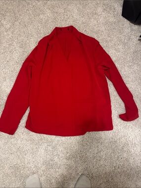 Zara Red V-Neck Long Sleeve Blouse